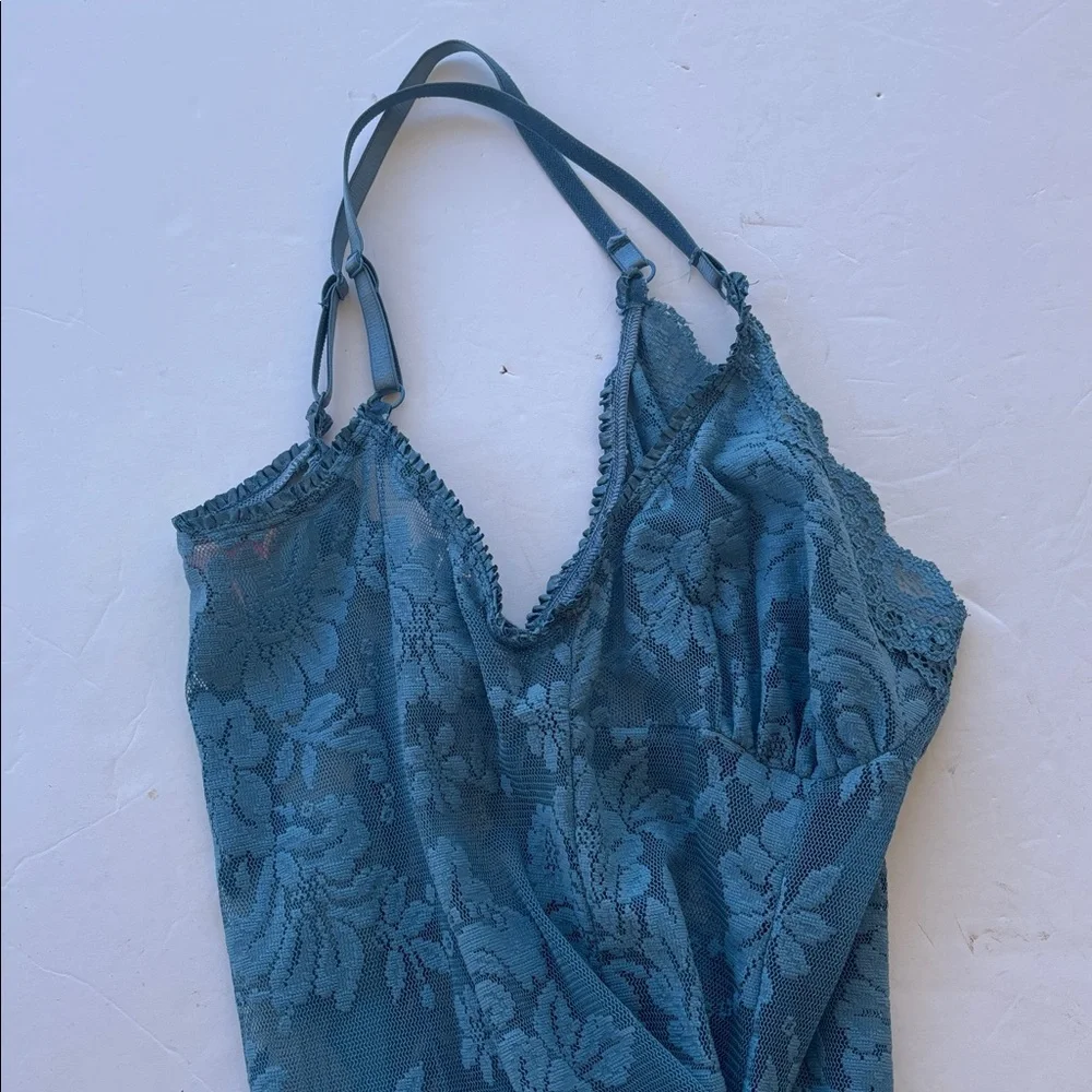 Y2K Victoria’s Secret Lace Mini Dress Naked Blue Bridal Slip L Chamise Teddy Hot - Picture 10 of 17